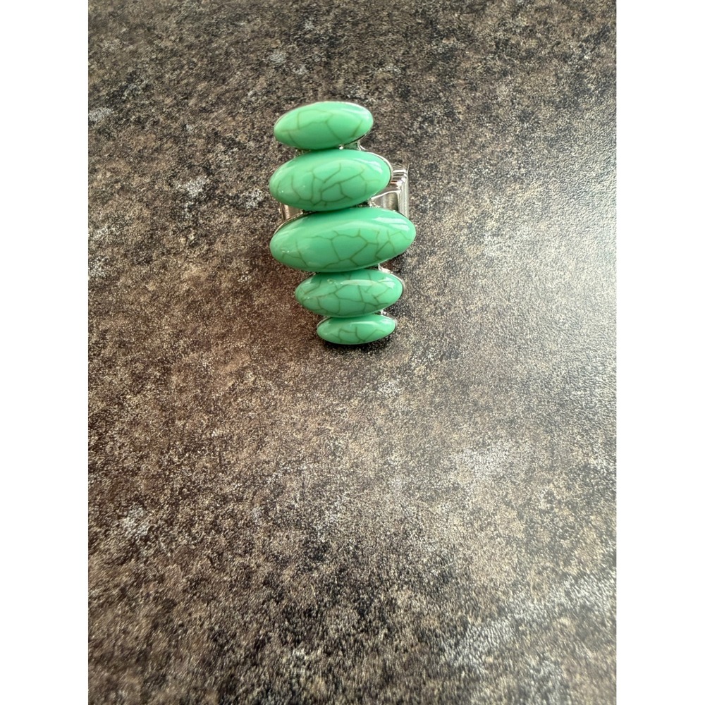 Faux Turquoise Stacked Stone Stretch‎ Ring Silver Tone Statement Boho Jewelry